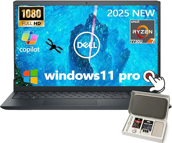Dell Inspiron 15 3535 Touchscreen Business Laptop - 15.6" FHD IPS (1920×1080), AMD Ryzen 7 7730U, 32GB DDR4 RAM, 1TB PCIe SSD, AMD Radeon Graphics, Win11 Pro & Copilot AI, w/Accessories