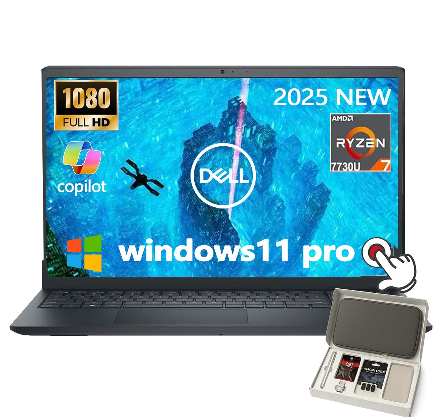 Inspiron 15 3535 Touchscreen Business Laptop - 15.6" FHD IPS (1920×1080), AMD Ryzen 7 7730U, 32GB DDR4 RAM, 1TB PCIe SSD, AMD Radeon Graphics, Win11 Pro & Copilot AI, w/Accessories