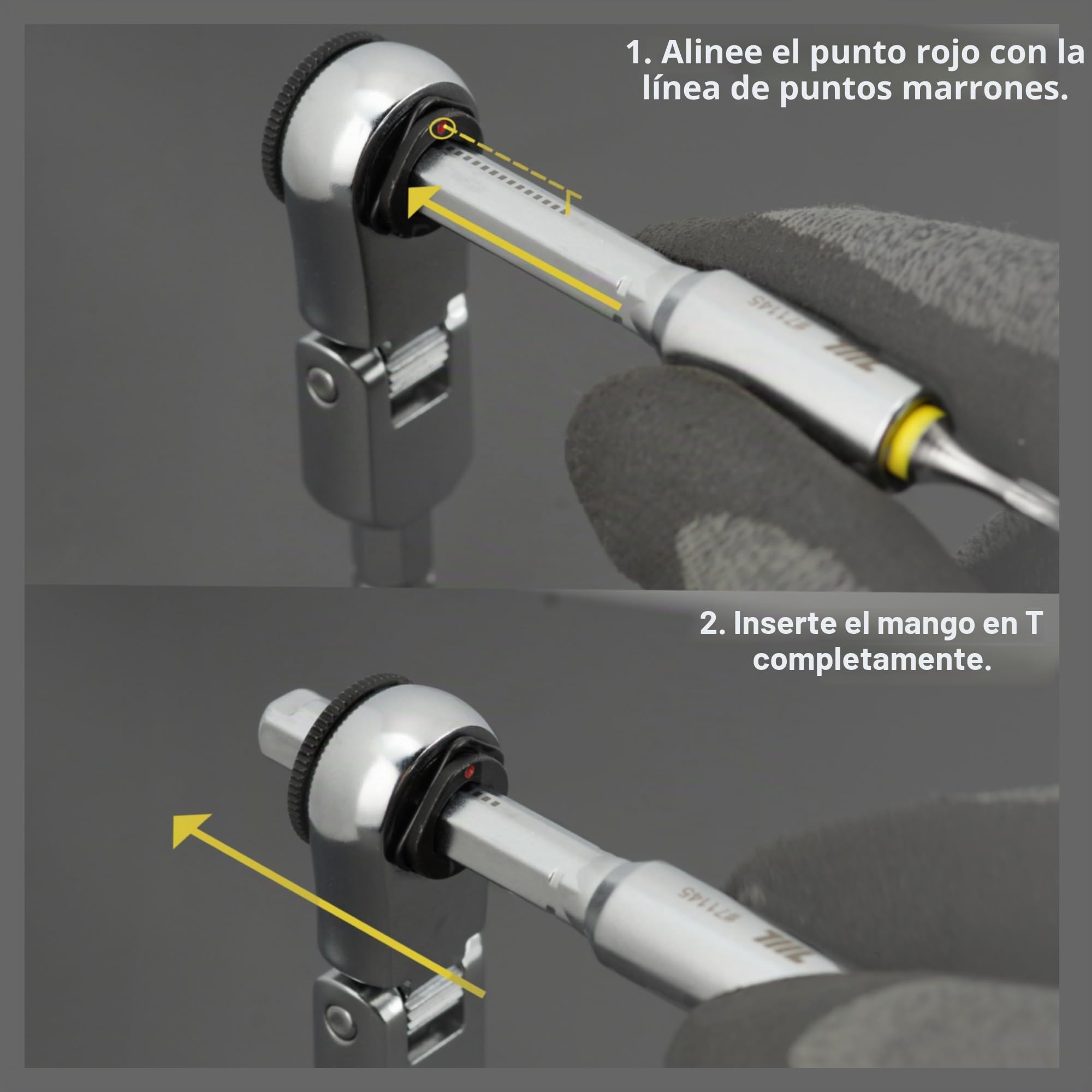 711L EDC - Llave de trinquete de cabeza flexible con mango en T, mini herramienta de trinquete de 1/4 pulgadas con extensión de enchufe y agujero para llavero para transporte diario