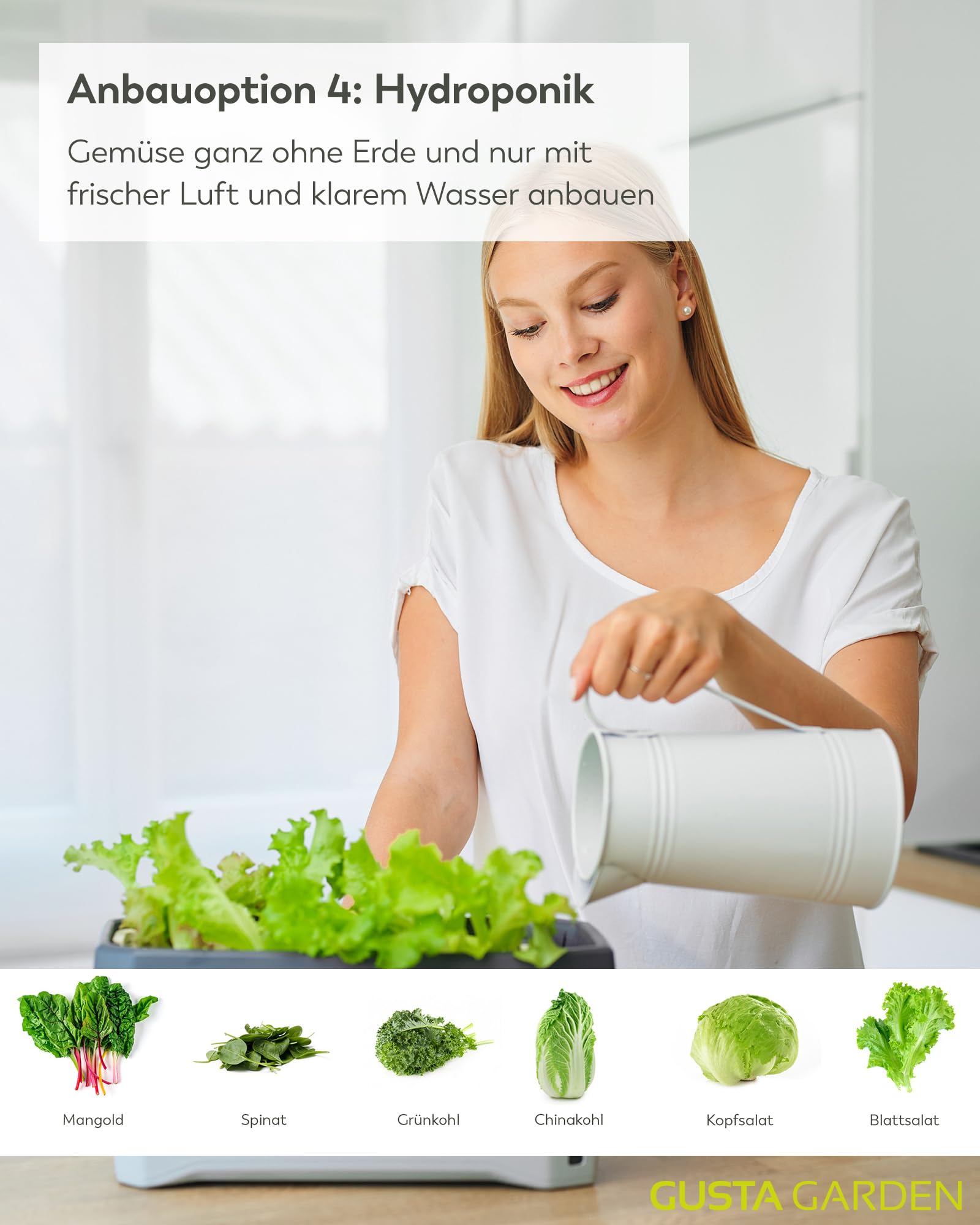 Harry Herbs - 4 in 1 Kräutertopf - Anzucht - Microgreens - Hydroponik - integriertes Wasserreservoir mit Bewässerungssystem - inklusive Wasserstandsanzeige - indoor & outdoor (hellgrau, mit Haube)