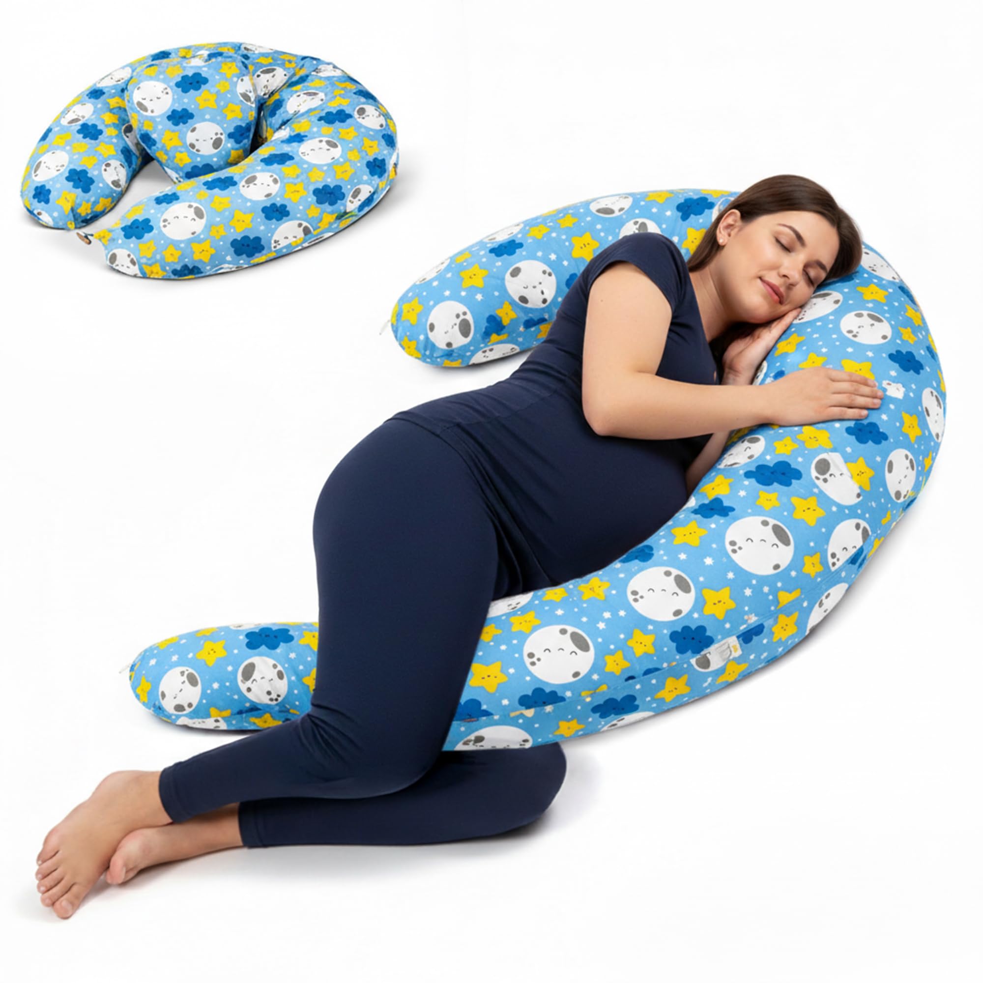 BAYBEE U-Shape Pregnancy Pillow for Women | Maternity Pillows for Pregnancy Sleeping with Removable & Washable Cover | Side & Long Pillow for Bed, Back Pain & Hip Support for Pregnant Women (Blue)