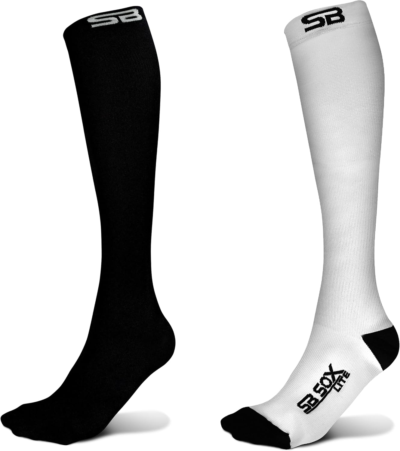 SB SOX 2 Pairs Size XXL Compression Socks (Solid Black + White/Black)