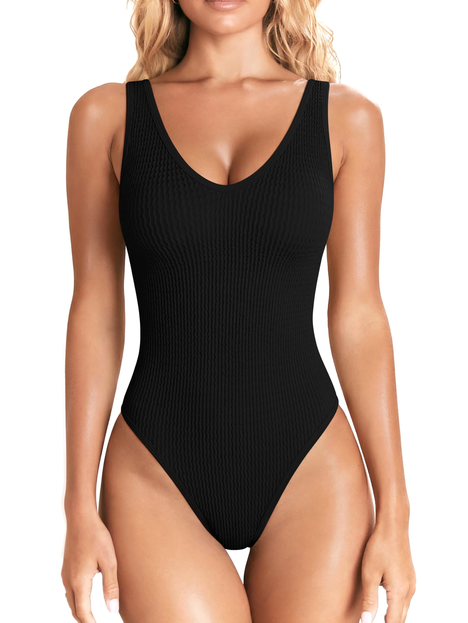 OQQ Crinkle Tummy Control Swimsuit