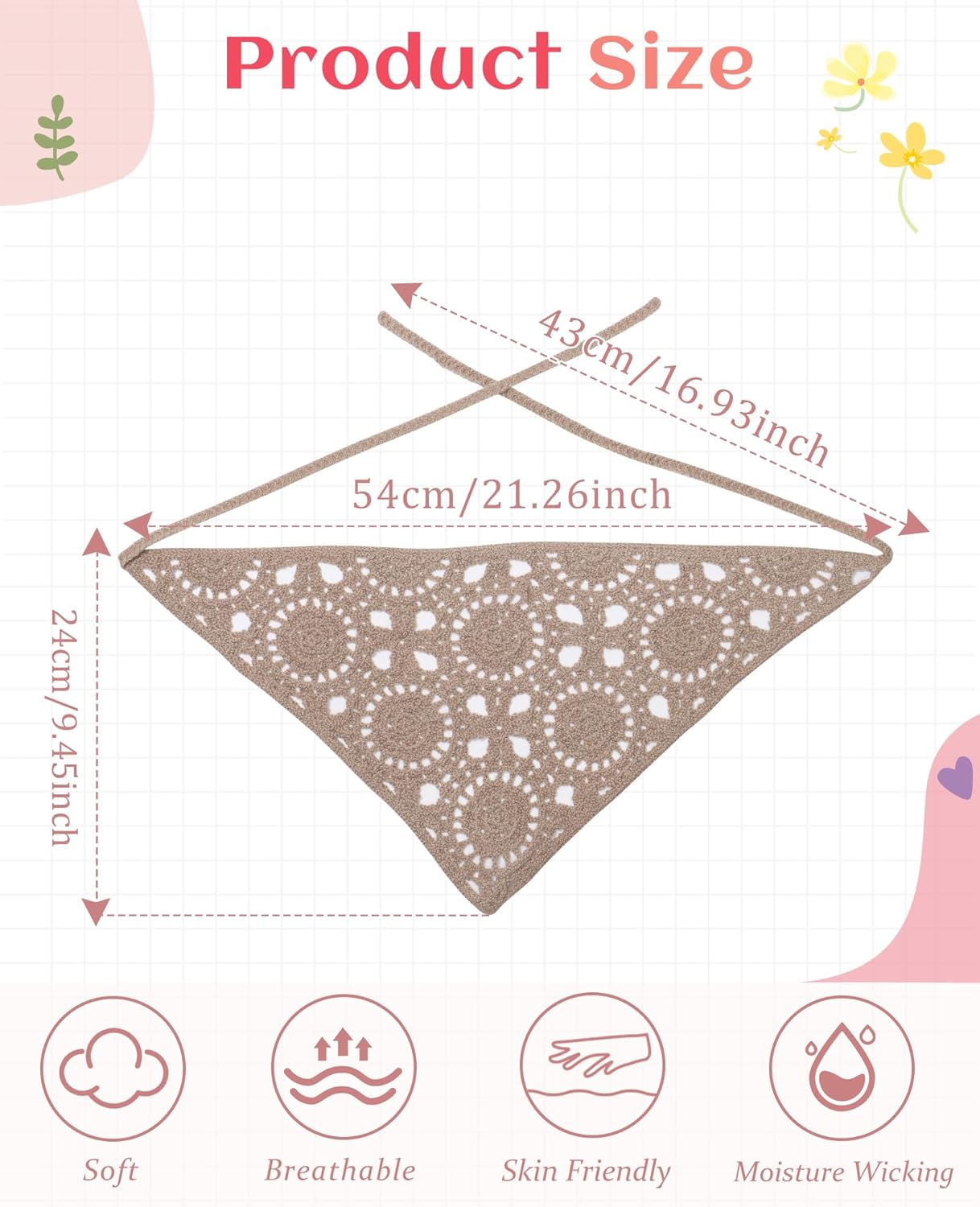 HAIMEIKANG Floral Crochet Hair Bandanas Headscarf 2 PCS Women Hair Scarf Daisy Headband Vintage Head Kerchief for Girls - Image 3