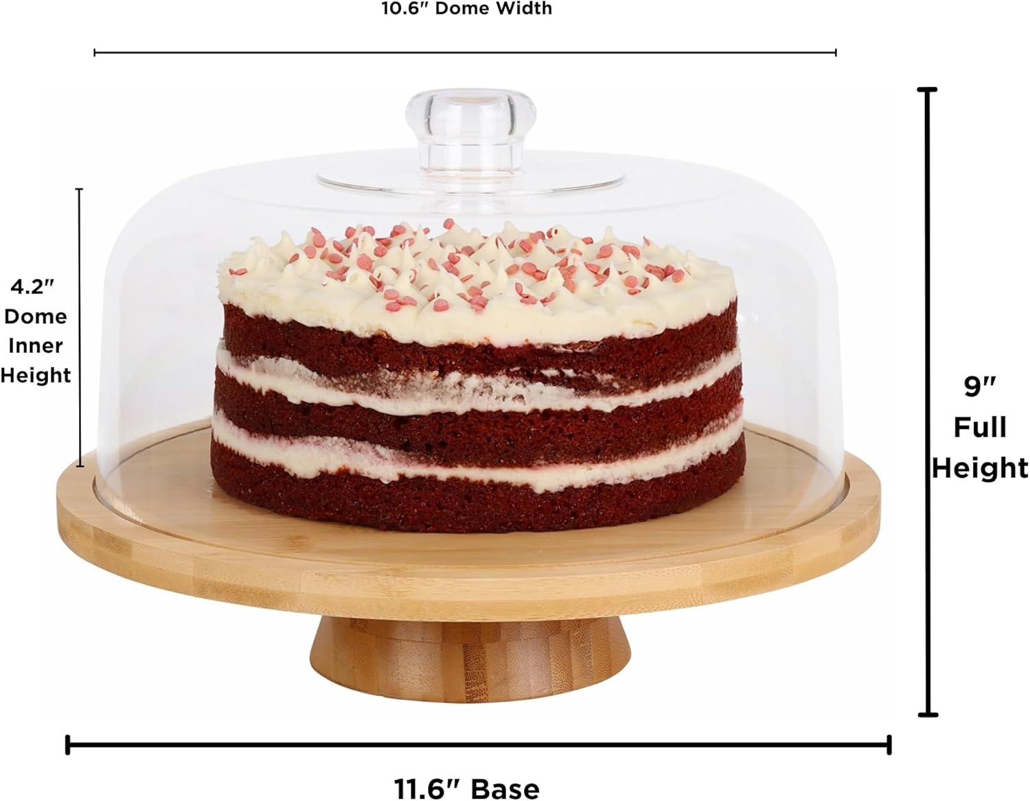 JOEY'Z 6 in 1 Large Bamboo Wood Cake Stand with Lid - Multiuse Wooden Cake Stand with Dome Acrylic Cake Cover/Cake Dome - Cake Holder With Lid - Bamboo Base Punch Bowl - Cake Stands