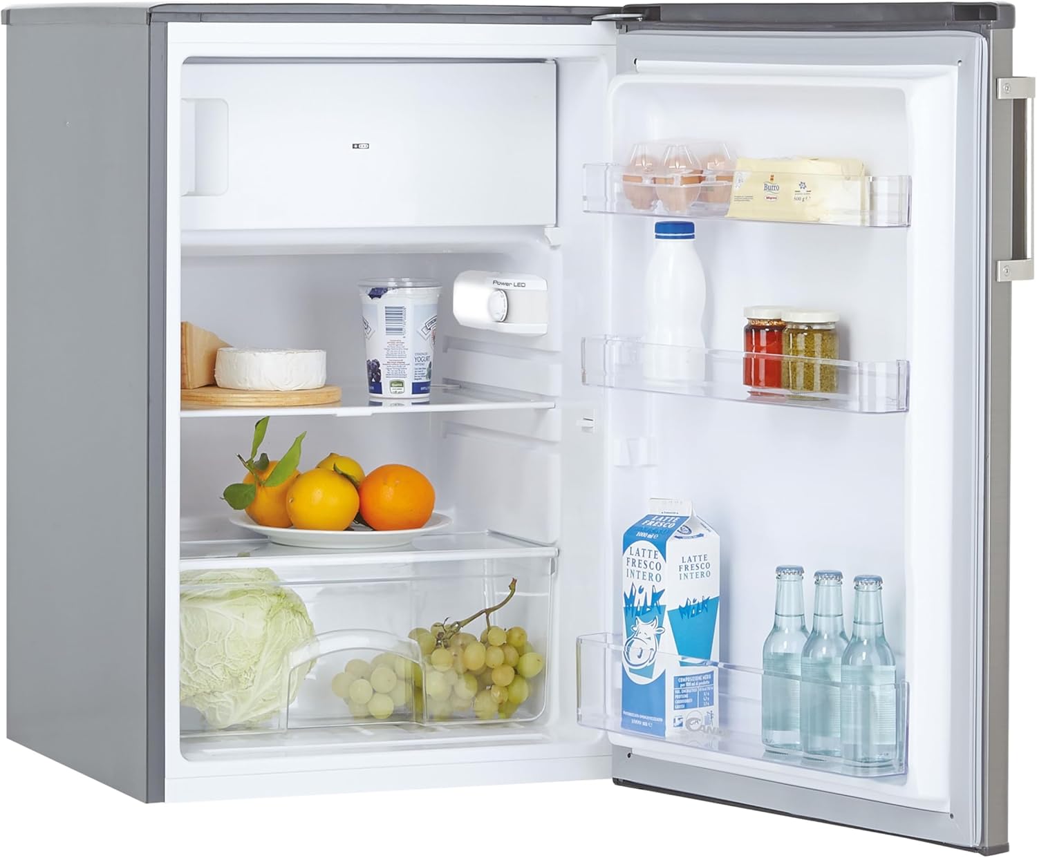 Candy CCTOS 542XHN Frigo Piccolo con Congelatore, 109 Litri, Monoporta, da Tavolo, Camera, Ufficio, Campeggio, Silenzioso, Temperatura Regolabile, Libera Installazione, 55x58x85 cm, Inox [Classe di efficienza energetica F]