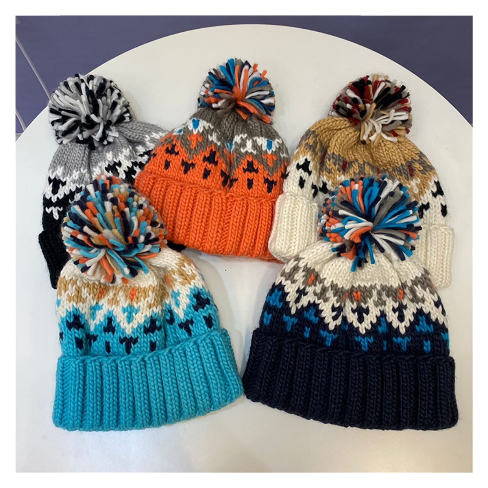 Sombreros Gorros Bordados con Estampado Lindo de Moda Sombrero de Invierno para Mujer y Hombre Gorro cálido con pompón Gorros Beanie de Punto con Hilo Holgado