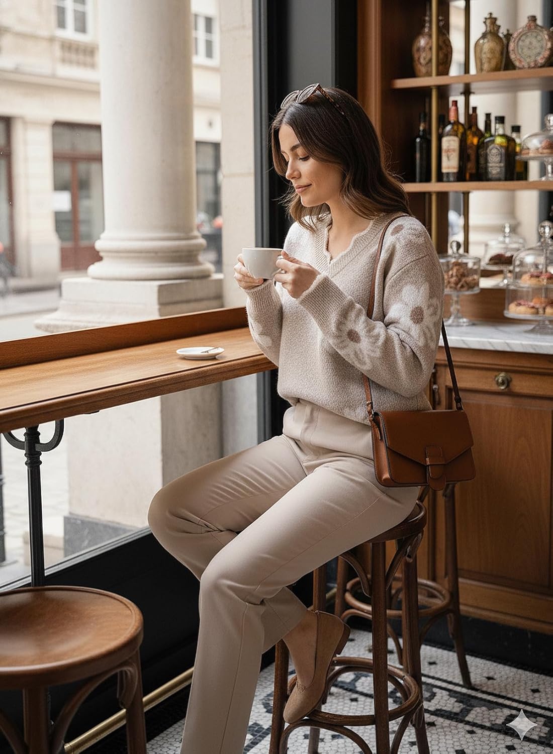 Dokotoo Women's Fall Sweaters 2025 Long Sleeve V Neck Casual Tops Ribbed Knit Comfy Fuzzy Pullover Floral Sweater - Image 3