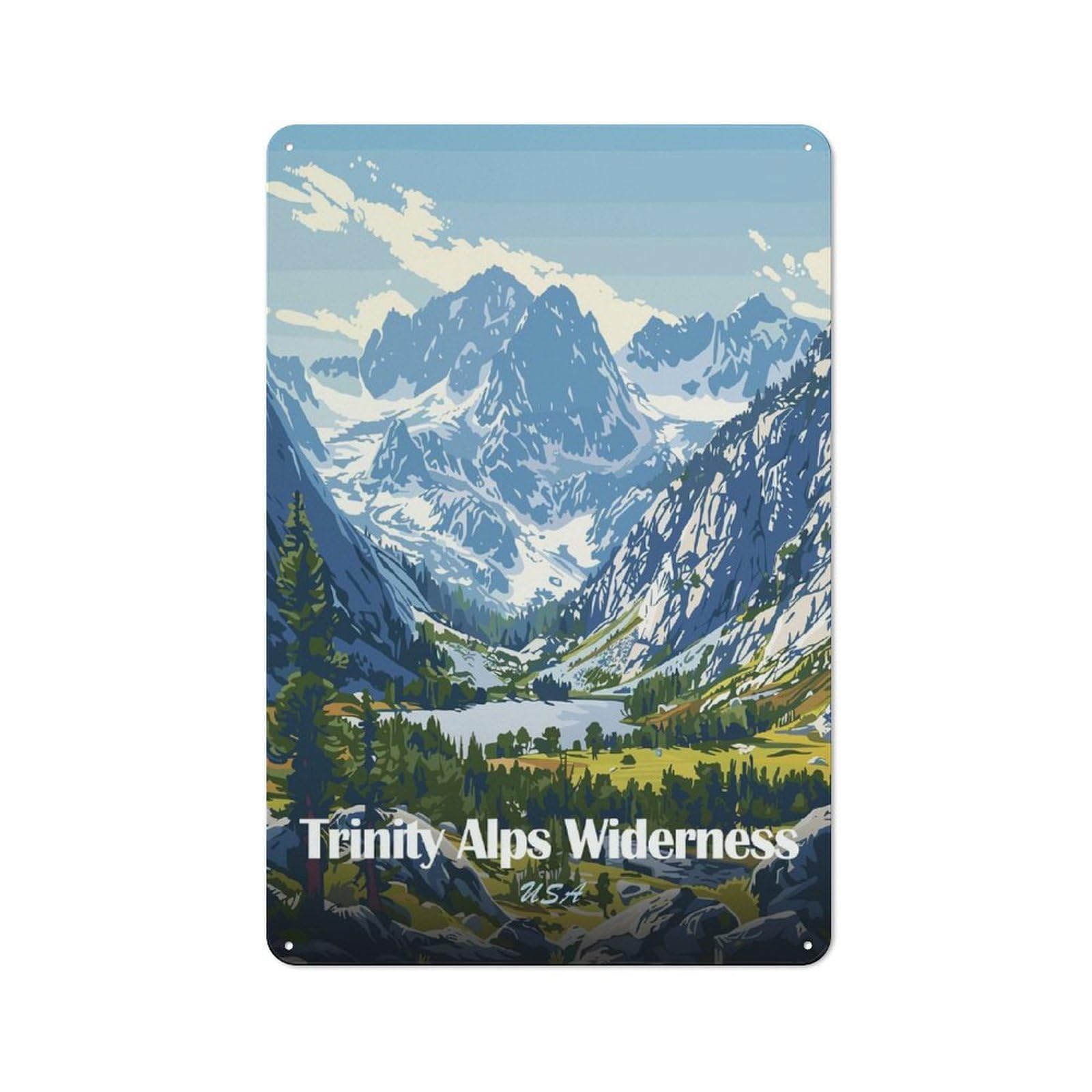 Junmoney Style-23 Metal Sign 30X20cm With Trinity Alps Wilderness Landscape Art For Workshop Wall, Vintage Decor, For Vintage Wall Decor Fans, For Metal Sign Collectors
