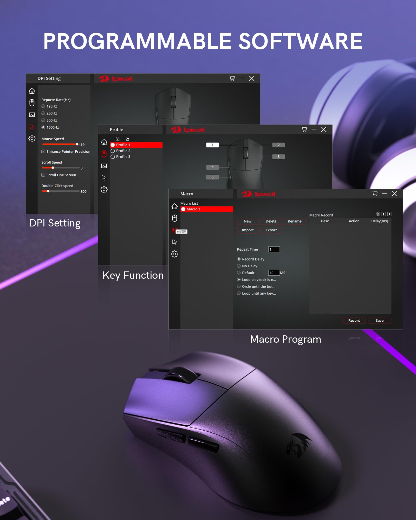 Redragon M821-AIR - Mouse da gioco wireless, Tri-Mode 2.4G/USB C cablato/Bluetooth, mouse da gioco per PC, laptop, Mac, Windows, leggero, fino a 128000 DPI regolabile, 7 pulsanti macro programmabili