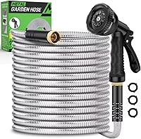Kebose 50ft Stainless Steel Garden Hose with 10 Nozzles - Heavy Duty, Kink-Free, Lightweight & Flexible for Yard, Lawn & Cleaning