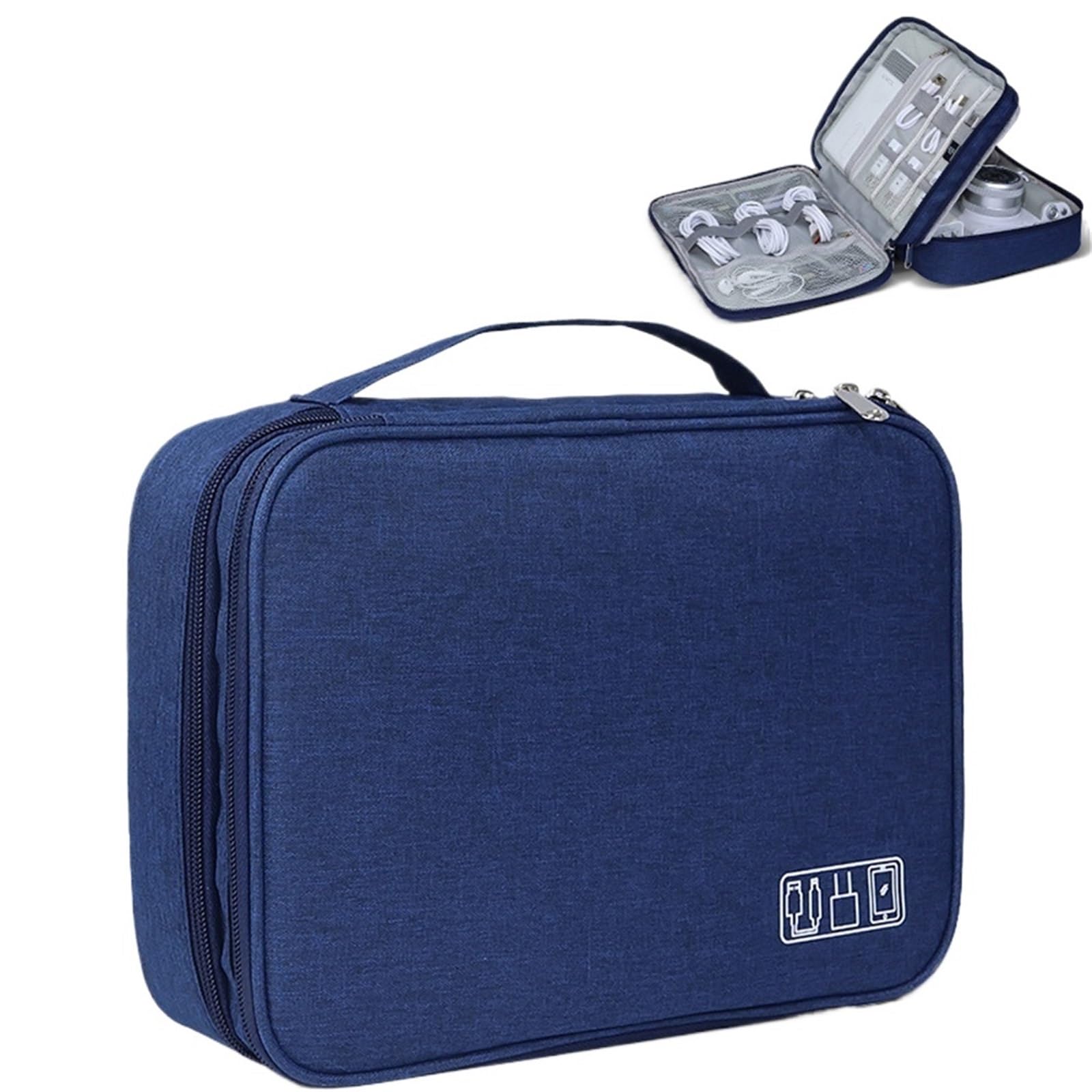 Torba na akcesoria elektroniczne, Elektroniczny przewód do ładowania USB Podróżny organizer kabli Cyfrowa walizka Przenośna podwójna warstwa(Blue)