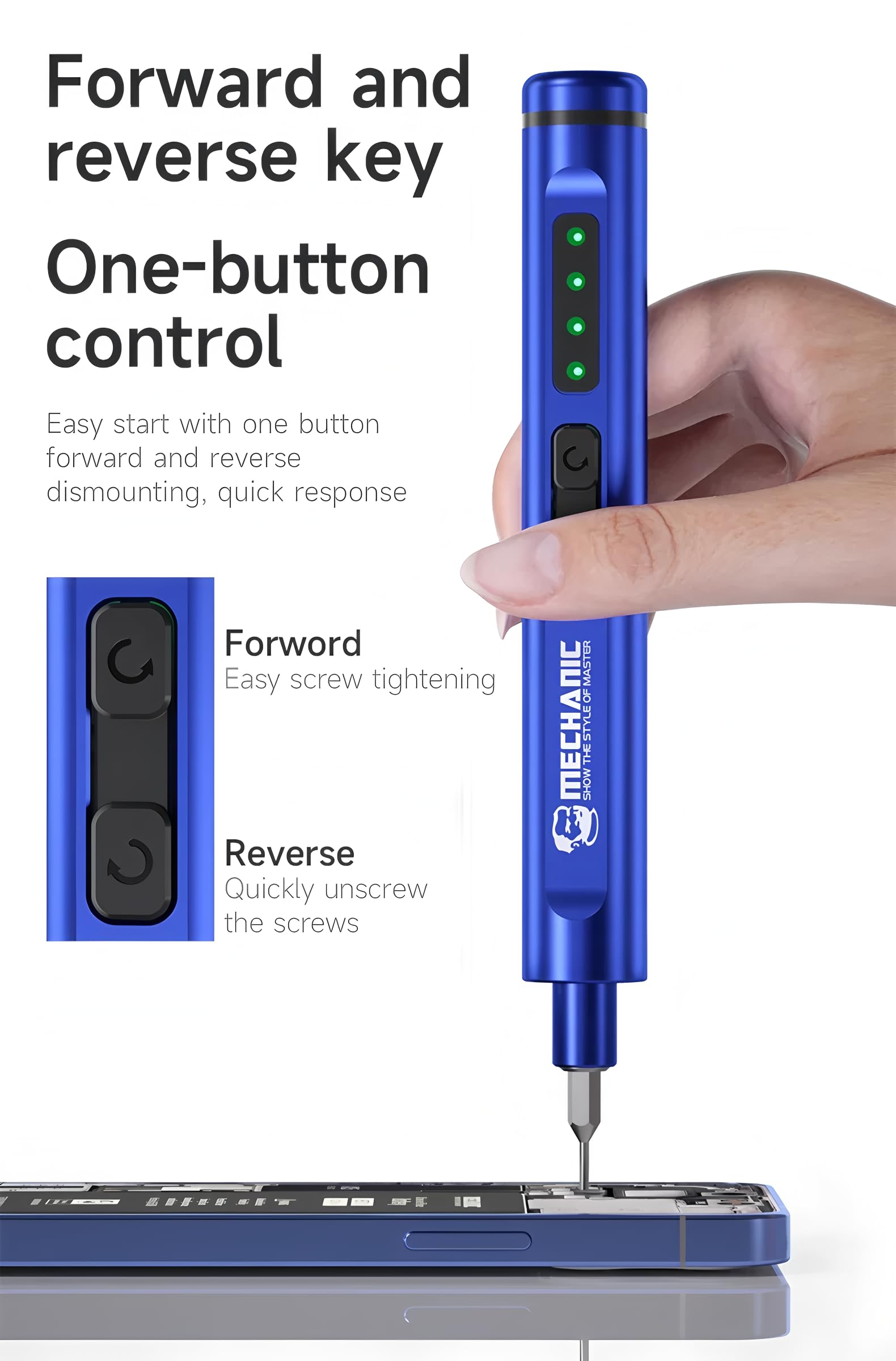 Kit strumenti di riparazione MECHANIC ES420, cacciavite elettrico 42-in-1 con luce LED, punte magnetiche, modalità doppia elettrica e manuale