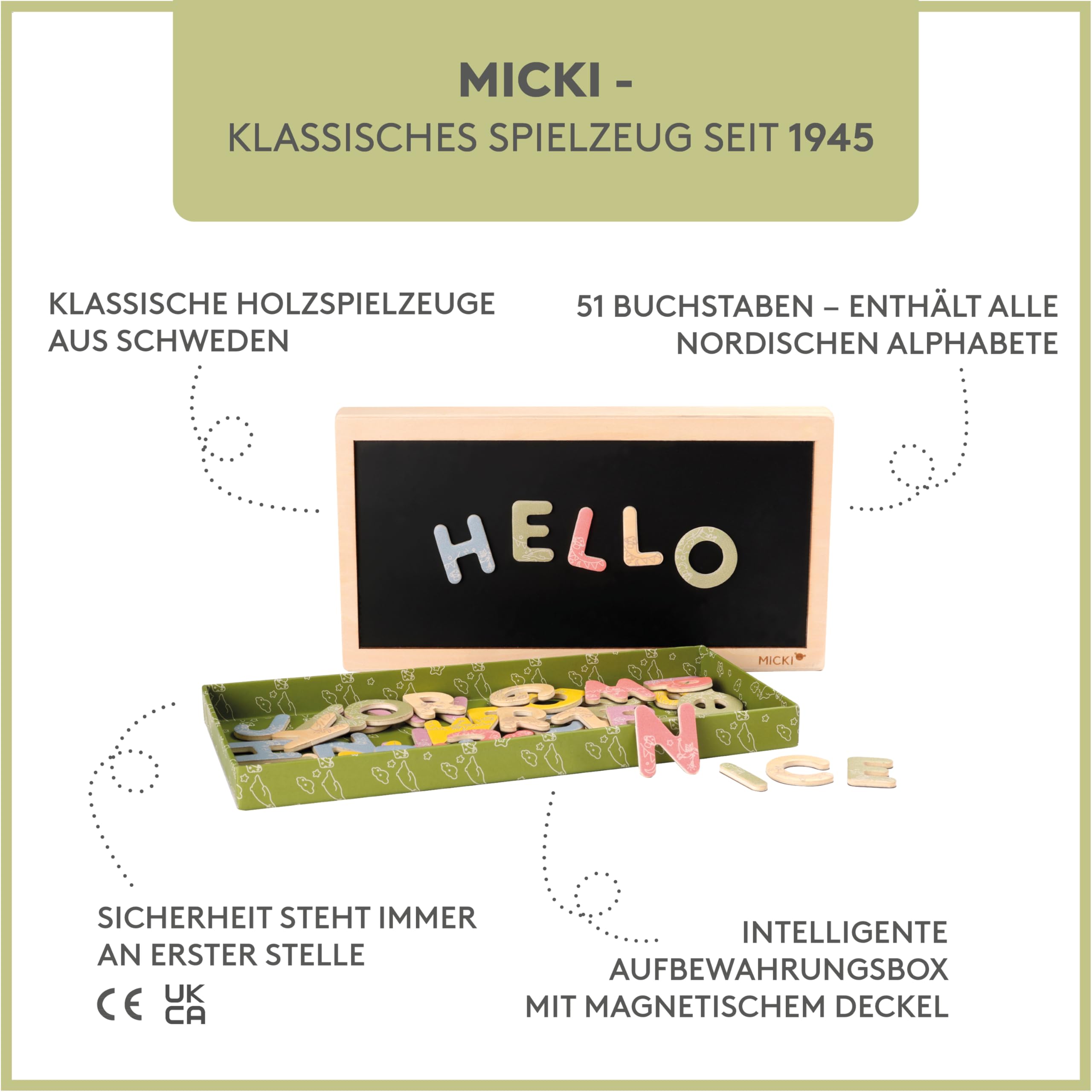 Micki-Magnetbuchstaben mit Box – Bunte Magnetbuchstaben aus Holz für Kinder ab 3 Jahren