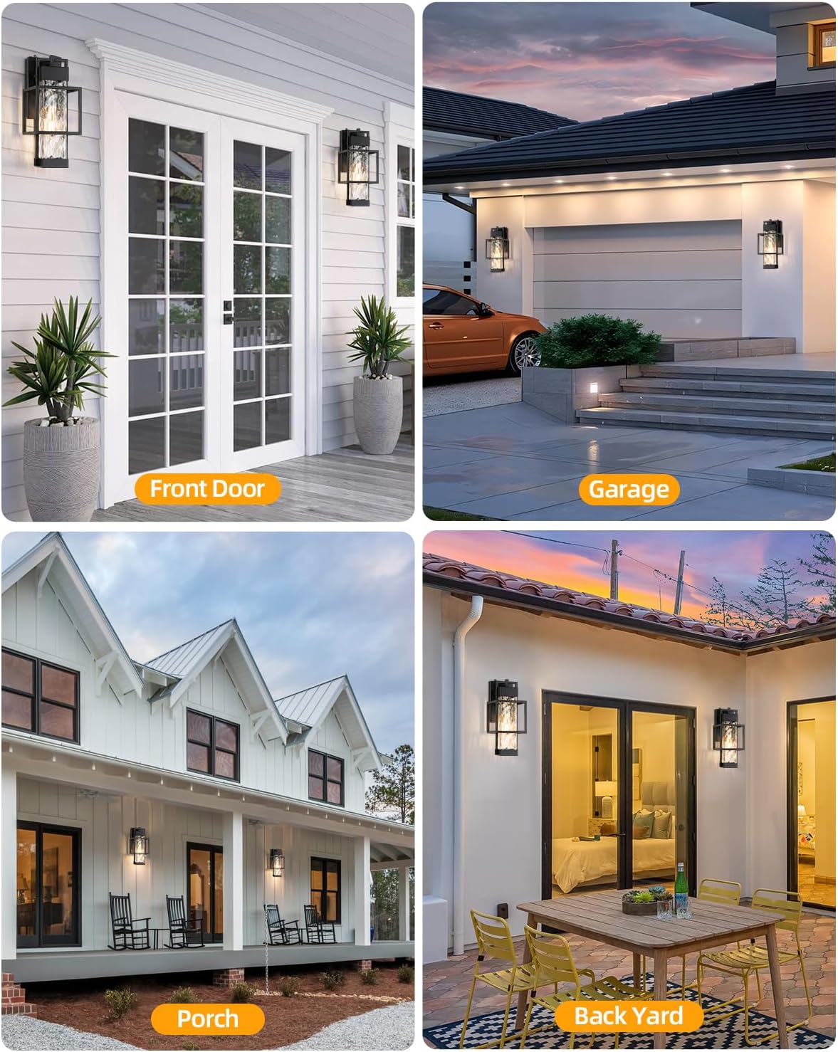 SHIMR Dusk to Dawn Outdoor Lighting 2 Pack, Outdoor Wall Sconce with Water Seeded Glass, Exterior Lighting Fixtures with E26 Base, Outdoor Lights for House Porch Garage Bulb Included