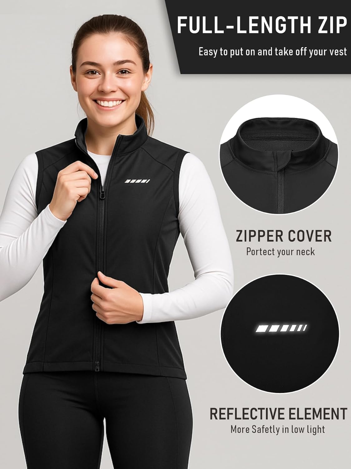 qualidyne Women's Windproof Cycling Vest, Full-Zip Winter Sleeveless Bike Jacket with Zip Pockets - Image 5