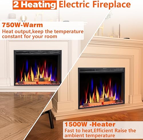 Miniatura 4 de Joy Pebble Inserto de chimenea eléctrica de 37 pulgadas, calentador de chimenea eléctrico empotrado de 750 W1500 W, 5 colores de llama ajustable y 5