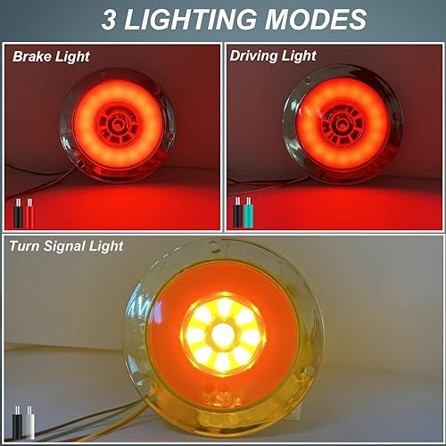 Miniatura 4 de Biqing 2 luces traseras redondas de 4 pulgadas, luces traseras LED rojas de 24 V, luces traseras de freno para remolque, 24 LED, montaje de brida