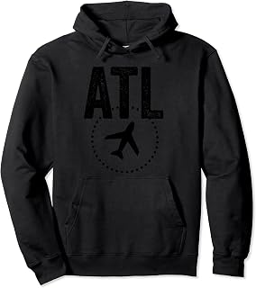 ATL AIRPORT CODE BAGGAGE TAG ATLANTA GEORGIA BLACK TEXT USA Pullover Hoodie