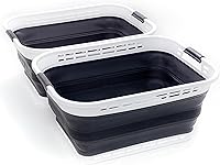 Vista 13 de SAMMART Cesta plegable de plástico para la ropa sucia de 42L (11 galones), contenedor de almacenamiento plegable y organizador, tina de lavado