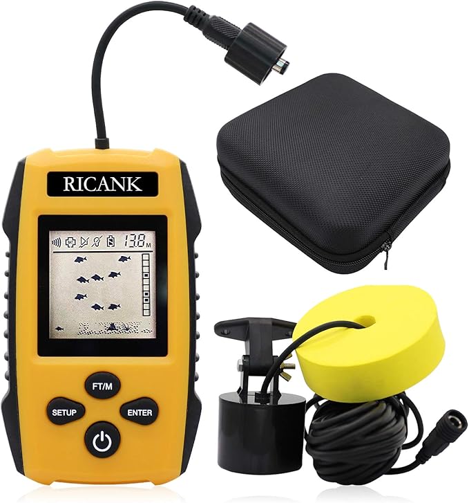 RICANK Portable Fish Finder with Hard Travel Case, Handheld Fish Depth