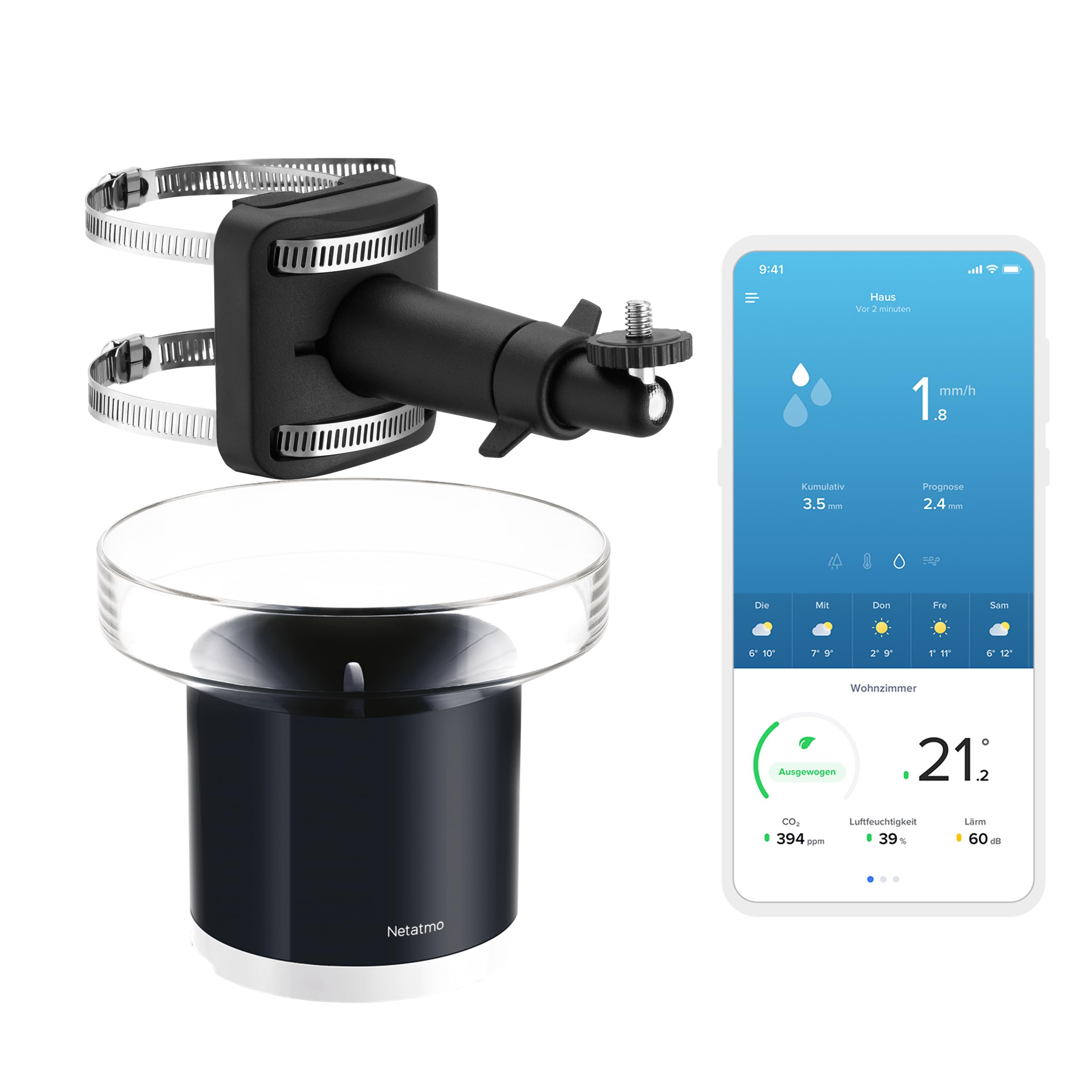 Netatmo Set Regenmesser für die Smarte Wetterstation + Halterung