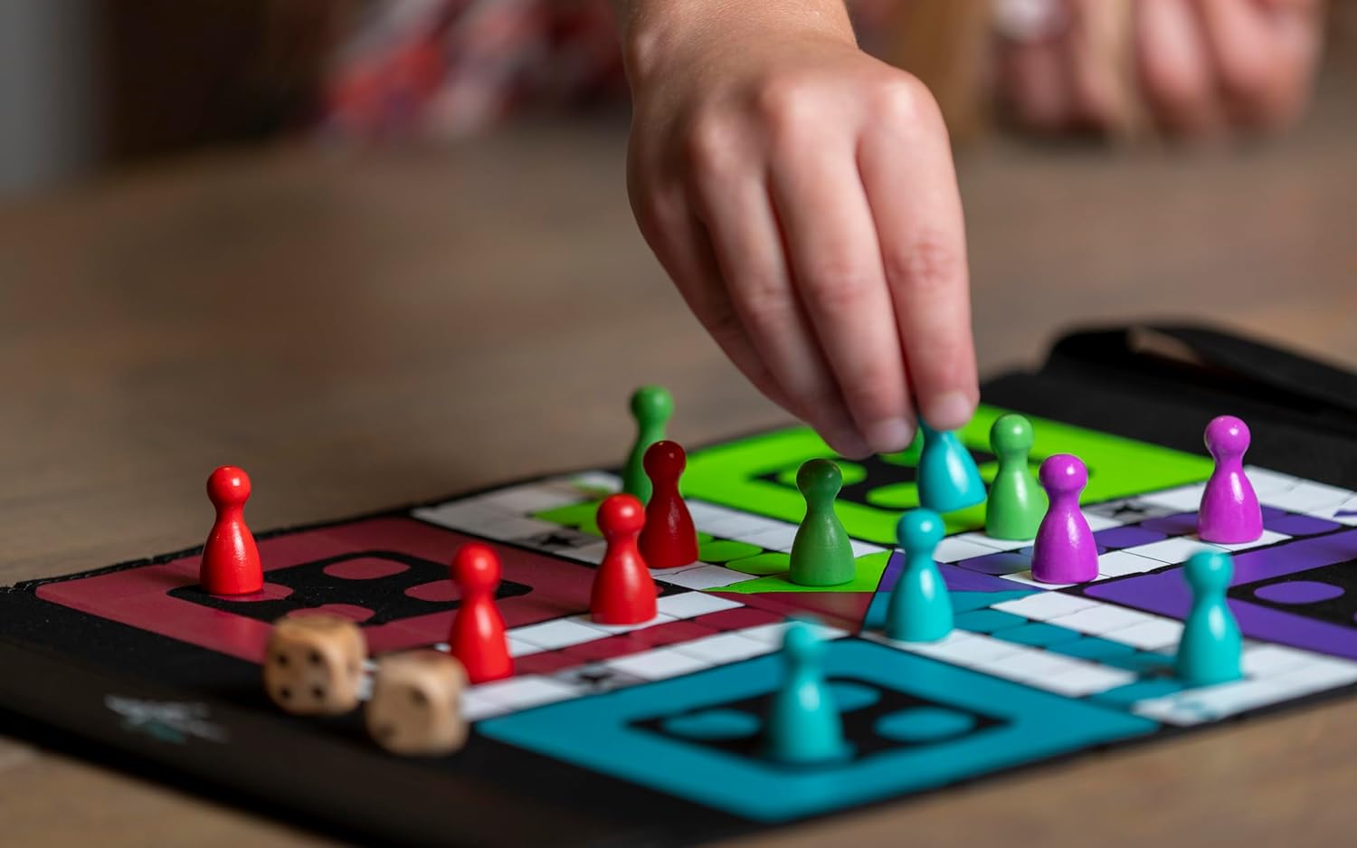 Ludo and Snakes & Ladders 2-in-1 Set, Compact Travel-Friendly Folding Boards, Wooden Pieces & Dice, Portable Family Game