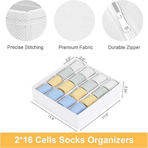Miniatura 119 de Joyoldelf Organizador de cajones para calcetines, organizador de ropa interior, organizador de 16 celdas de tela, cajas de almacenamiento para Beige