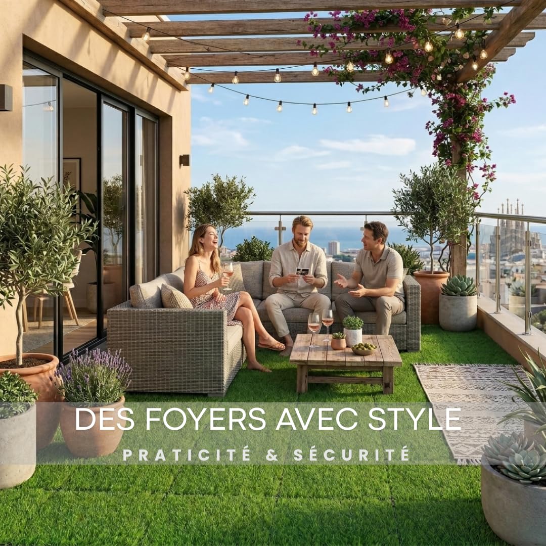 ActivoTex Dalles Terrasse Gazon Artificiel 30x30 cm Lot de 10 – Dalle Clipsable Exterieur, Dalles Clipsables Exterieur pour Sol Balcon, Terrasse, Patio et Jardin