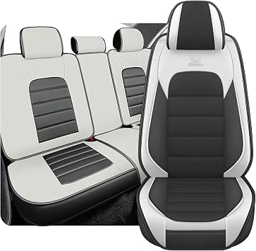 Pickup Seat Covers Custom Fit for Ford F350 2017-2025,Wear Resistant Seat Cover for Four Seasons, Waterproof Leather Seat CoverFull Set/Gray&White
