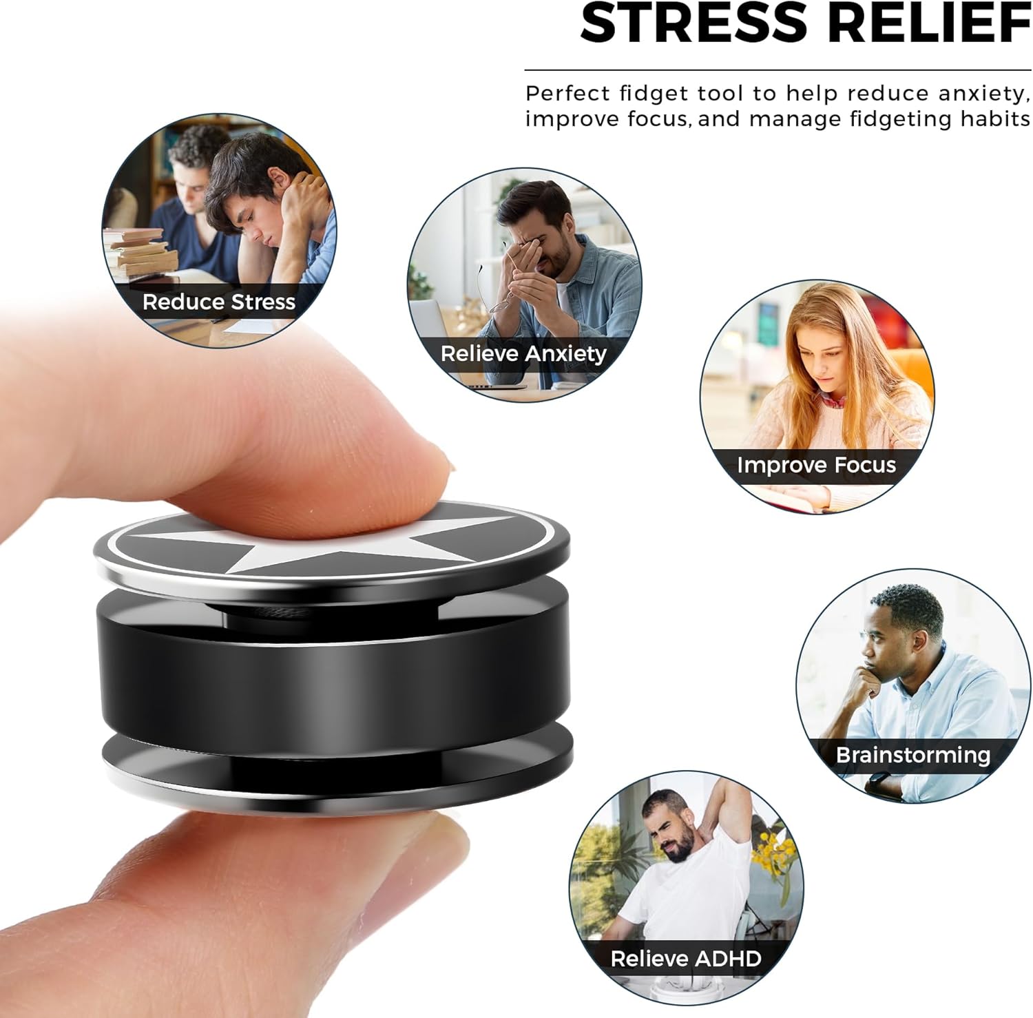 Fidget Spinner Gyroscope Toy for Adults: Cool Gadgets Kinetic Desk Toys Party Favors Stress Relief Stainless Steel Spinning Floor Table Finger Tool Gift (Black-1PC)