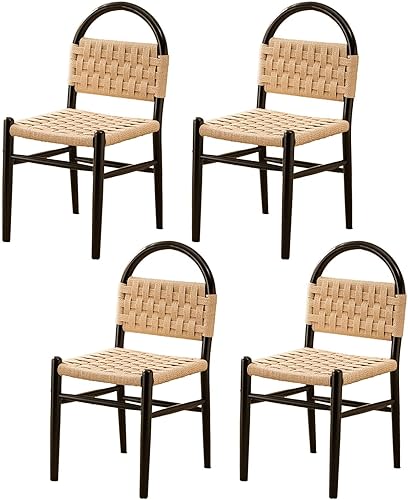 Miniatura 14 de Sillas de comedor de ratán de madera, sillas de cocina tejidas, silla de comedor con patas de madera, silla de tocador, silla lateral sin brazos