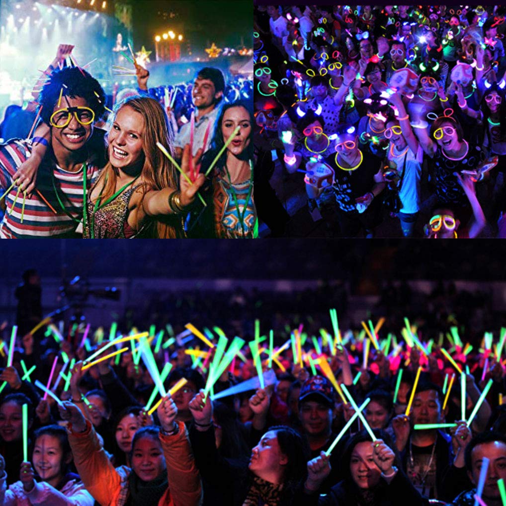 Yidaxing Knikstaafjes, 200 stuks, lichtgevende staafjes, armbanden, glowsticks, partyverlichting, 240 aansluitingen, voor breeklichten, kettingen, drievoudige armbanden, hoofdband, set voor brillen en