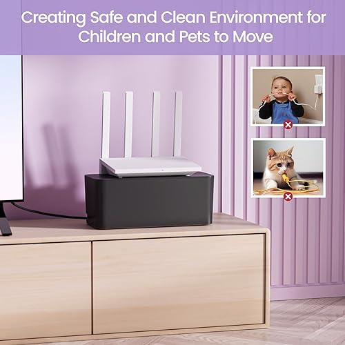 Miniatura 7 de Delamu Paquete de 2 Cajas para Gestión de Cables, Elegante Caja de Gestión de Cables en Negro, Caja de Ocultación de Cables de ABS a Prueba de Negro