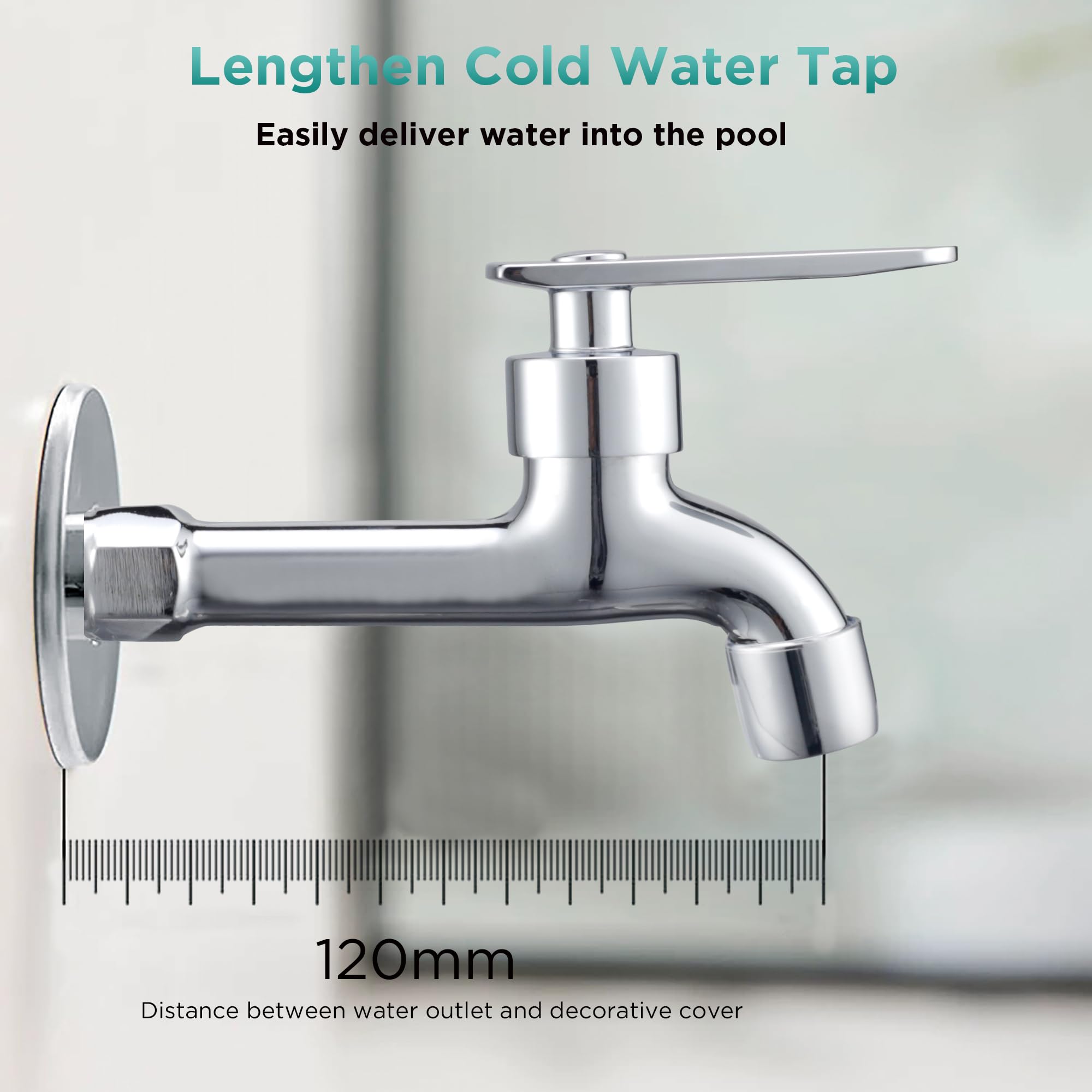 Lengthen Cold Water Tap G1/2 Interface Single Lever Facuet with Aerator Spout Lead Free Stainless Steel Wall Mount Tap for Kitchen Sink Mop Pool Garden Bathroom Garden - Image 4