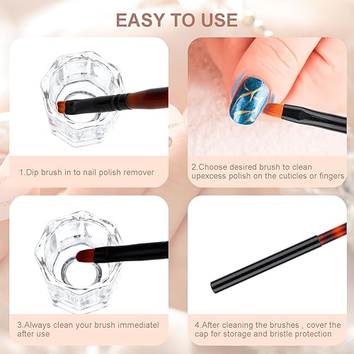 Miniatura 7 de cobee 2 pinceles de limpieza para arte de uñas, cepillo removedor de esmalte de uñas, cepillo de limpieza profesional para arte de uñas, herramienta