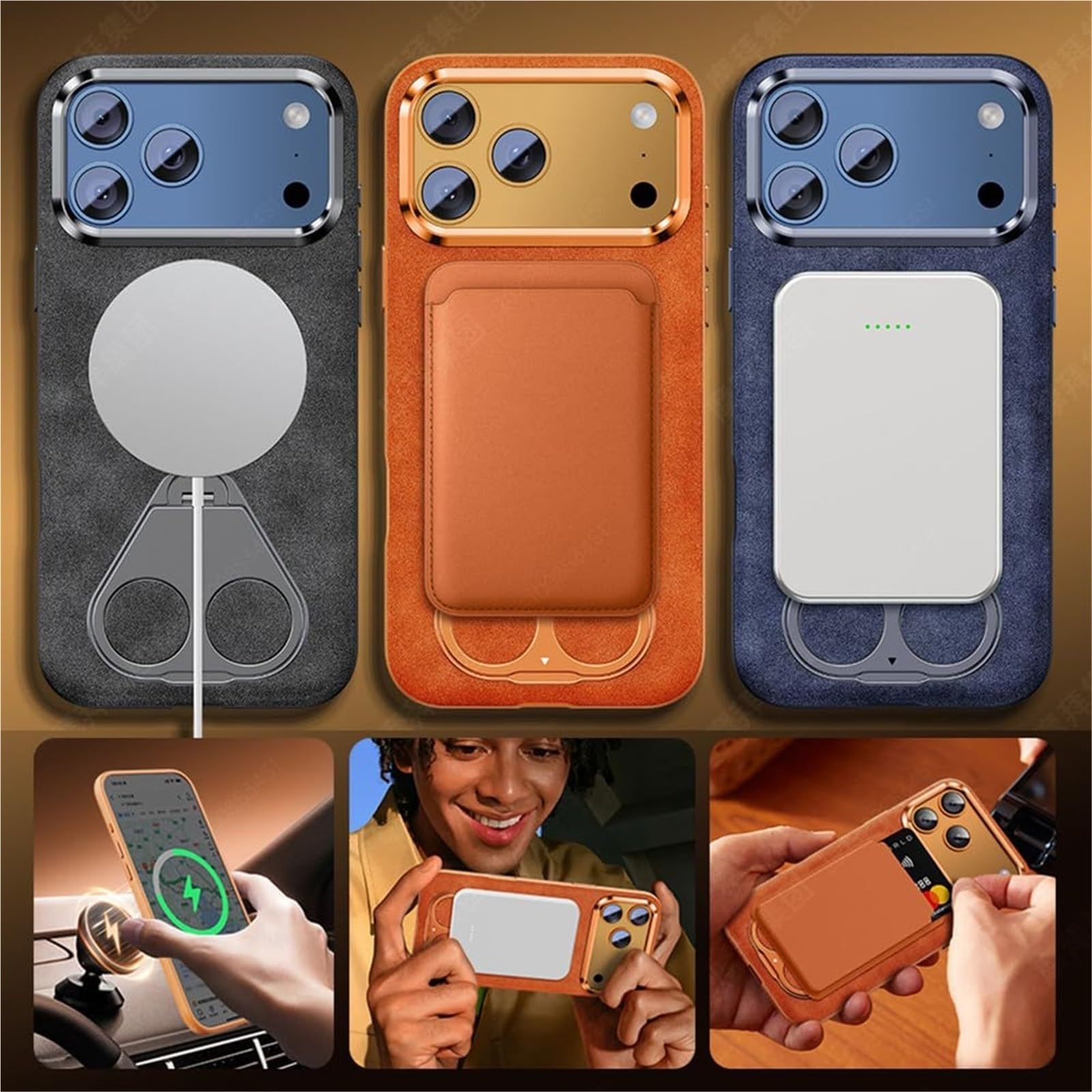 Etui do iPhone'a 17 Pro Max/17 Pro/17 Air/17, magnetyczna obudowa z kamerą, ochronny, bezprzewodowy uchwyt do ładowania (czarny, 17 Pro)