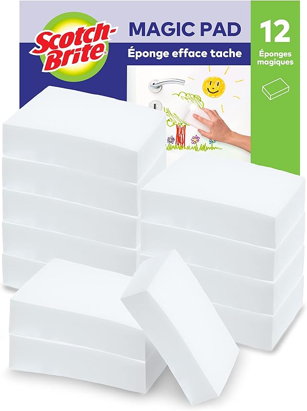 Scotch-Brite Éponge Magique en Melamine de Nettoyage, 12 par lot - Gomme Magique Pour Éliminer les Taches et les Saletés Tenaces sans Produits Chimiques, Blanc - Efface Tache
