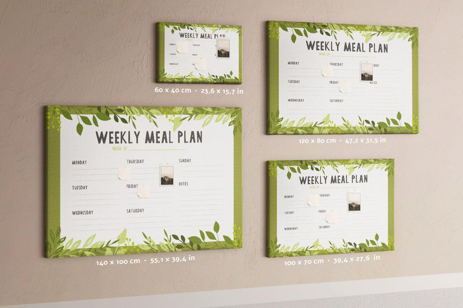 Korktafel Wand Organisation Set inkl. Stecknadeln | Vielseitiges Memoboard für Büro, Home Office, Schule | Planung von Aufgaben, Notizen, Fotos, Terminen 60x40 - holz - Wöchentlicher Speiseplan
