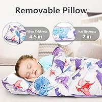 Vista 4 de Primlect Tapete grueso para siesta de niños pequeños con almohada removible y manta Minky, saco de dormir extra grande de 55''x35'', lavable