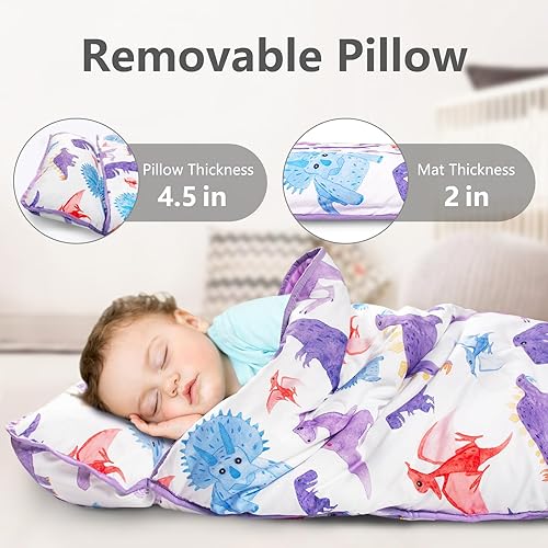 Miniatura 4 de Primlect Tapete grueso para siesta de niños pequeños con almohada removible y manta Minky, saco de dormir extra grande de 55''x35'', lavable