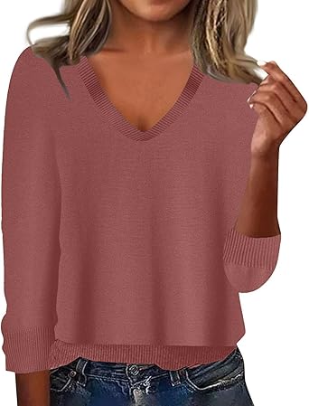 OIOLOYJM Fall Cashmere Sweaters for Women 2025 V Neck Long Sleeve Tops Knitted Pullovers Lightweight Merino Wool Sweater