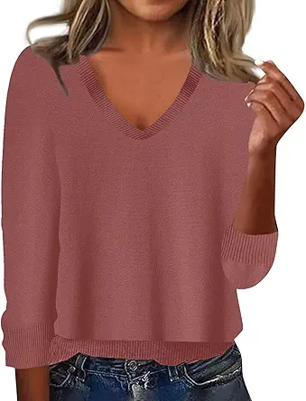 OIOLOYJM Fall Cashmere Sweaters for Women 2025 V Neck Long Sleeve Tops Knitted Pullovers Lightweight Merino Wool Sweater