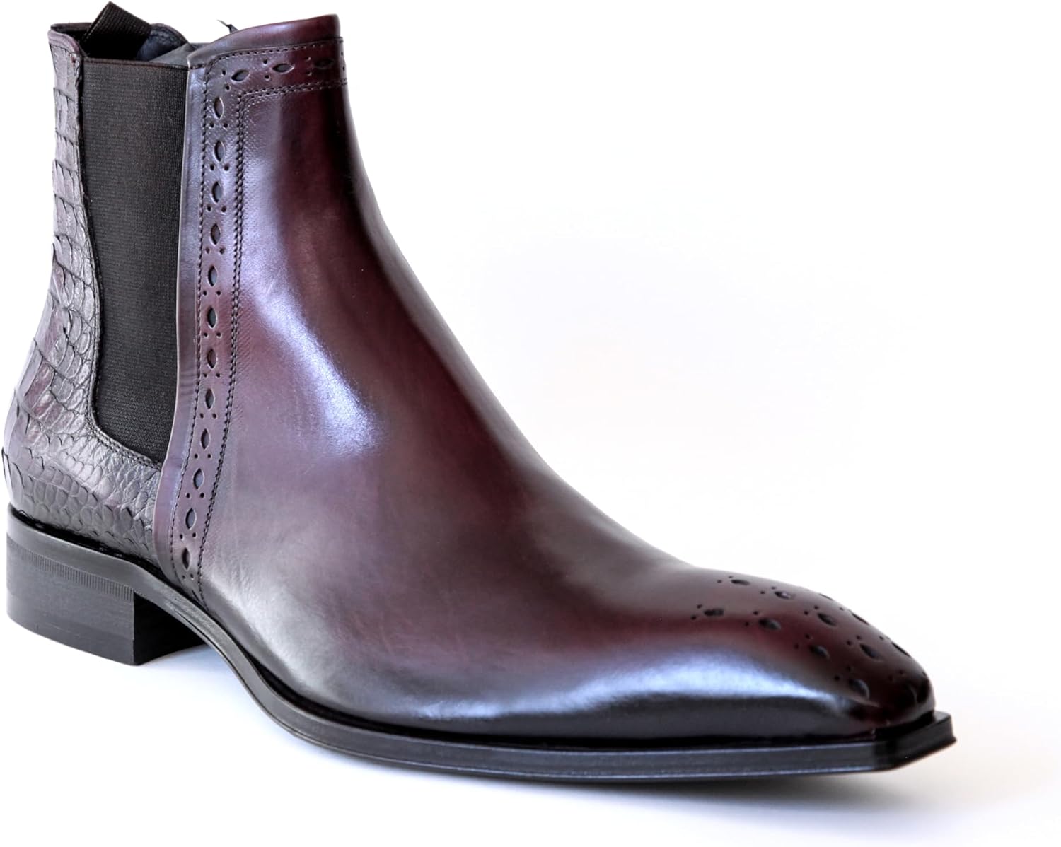 Jo Ghost 4985 Italian Bordo Leather W/Croc Print Slip-On Ankle Boots