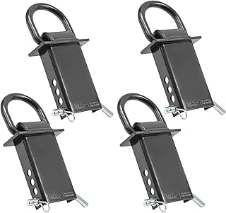 Mytee Products (4 Pack Heavy Duty Adjustable Trailer Stake Pocket D Ring w/ 1/2" Hitch Pin, Load Limit 5400 lbs & 4 Holes for Adjustment | Stake Pocket D-Ring Tie Downs Utility for Flatbed Trucks