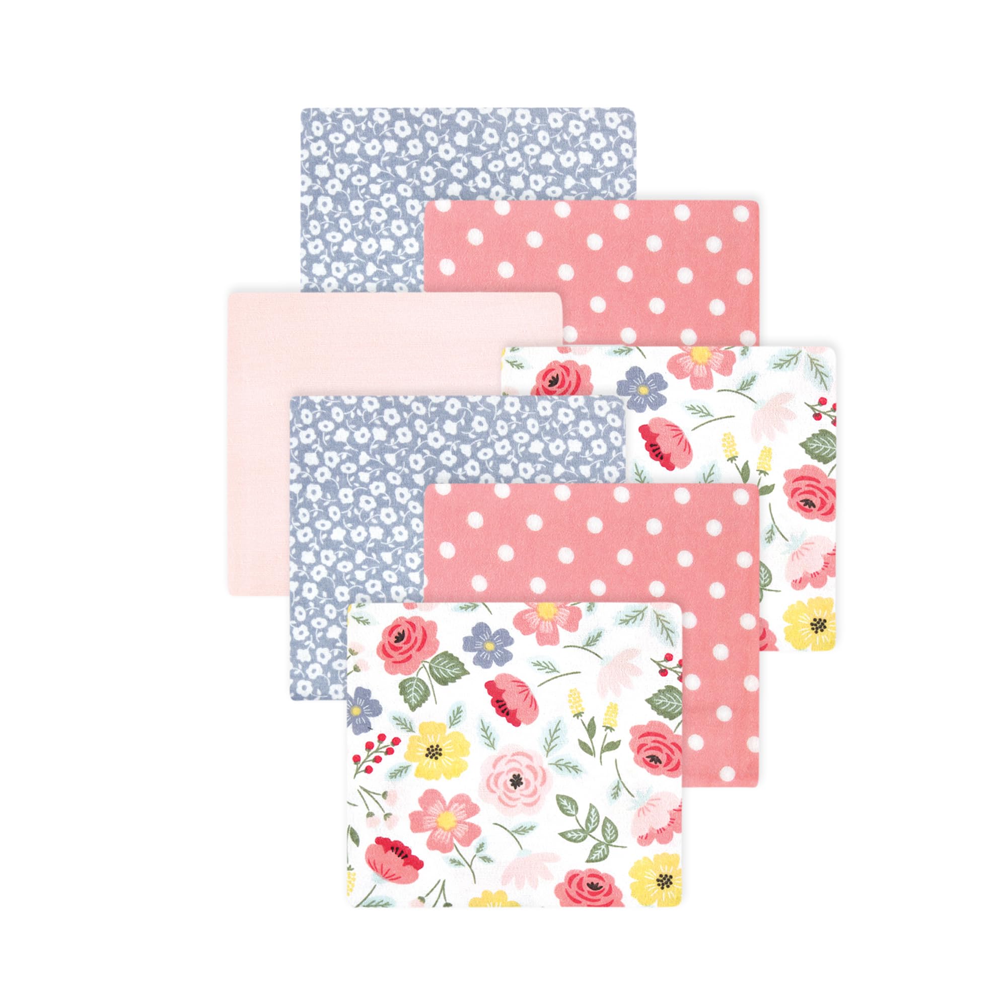 Little Treasure Hudson Baby Cotton Poly Flannel Receiving Blankets Multipack, Pink Modern Botanical, 30x30 inches