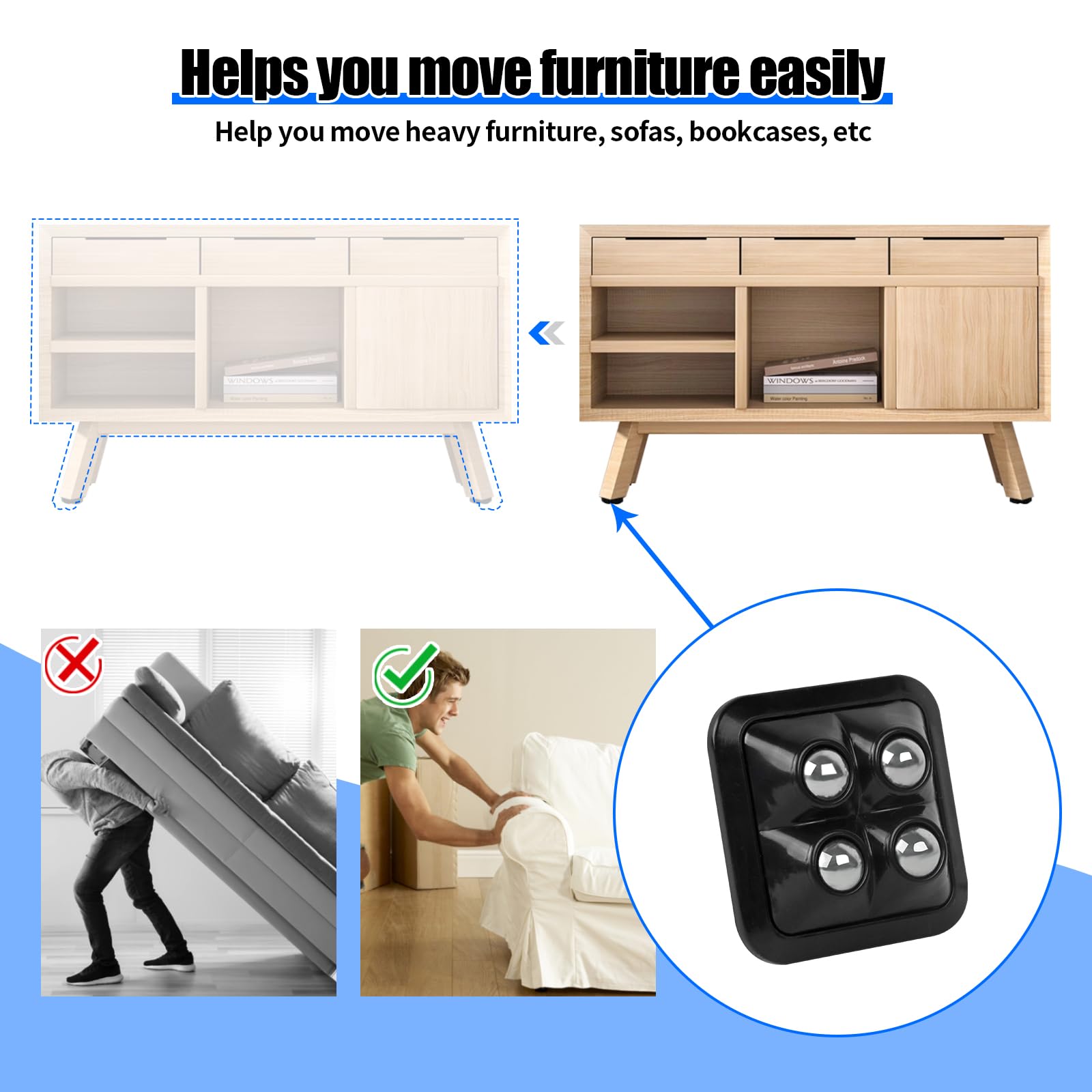 Ball Castors Furniture Castors Universal Quiet Swivel Castors Small Fixed Castors Assembly without Hole for Sticking Furniture for Floor Drawers Tool Boxes Cabinet Kitchen Utensils Pack of 8 - Image 4