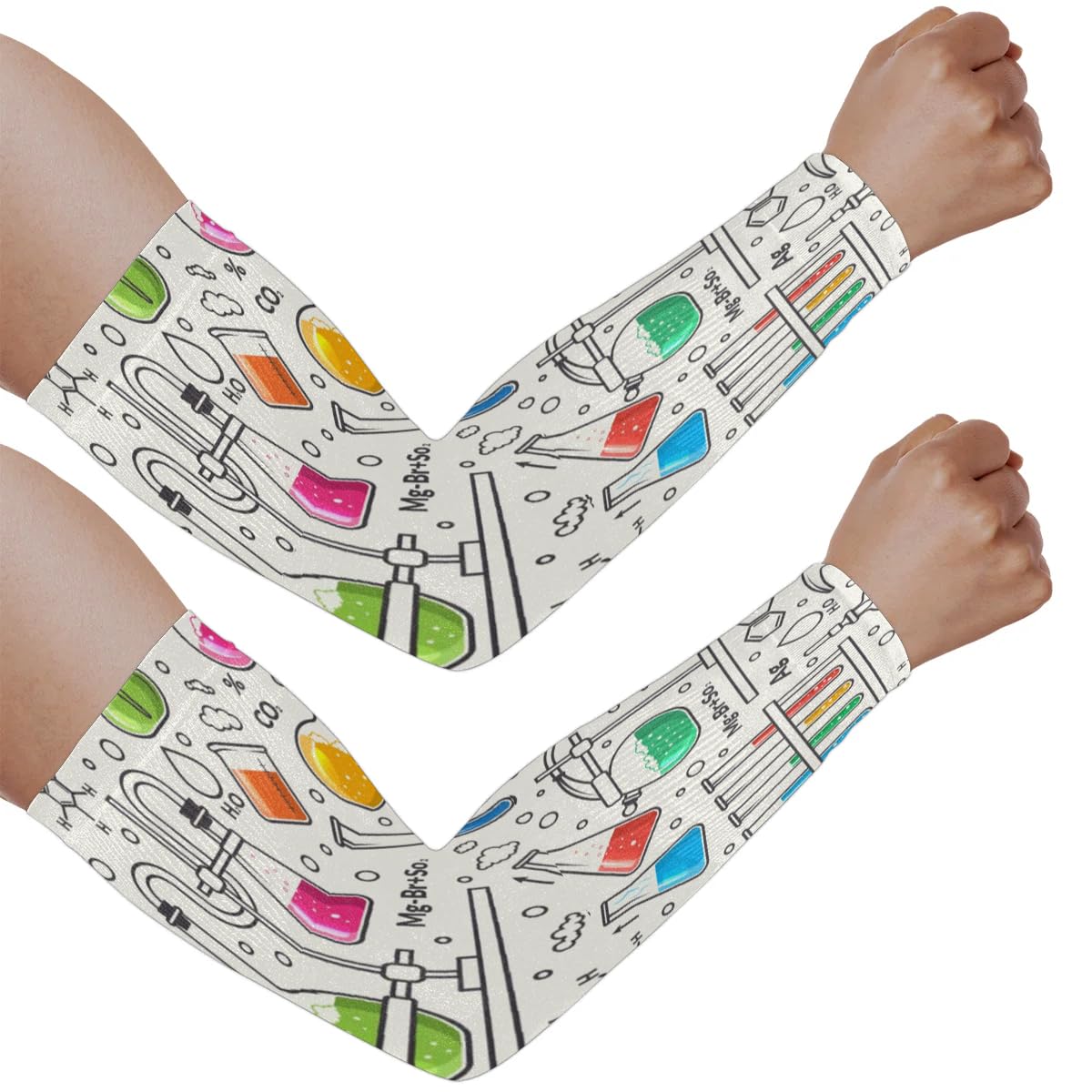 Eativisa Gardening Sleeves for Women Men Arm Sleeves Science Pattern Anti-Slip Defense Sun Protection Sleeves Breathable UV Cooling Farmer Sleeves Cover Arms for Sport Outdoor Running