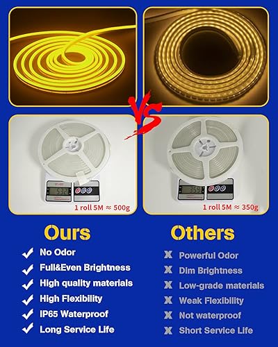 Miniatura 9 de Tira de luces LED de neón, 12 V CC 600 SMD2835 luces LED de neón, tiras de luz LED mejoradas de 16.4 pies, tiras de luz LED flexibles e impermeables