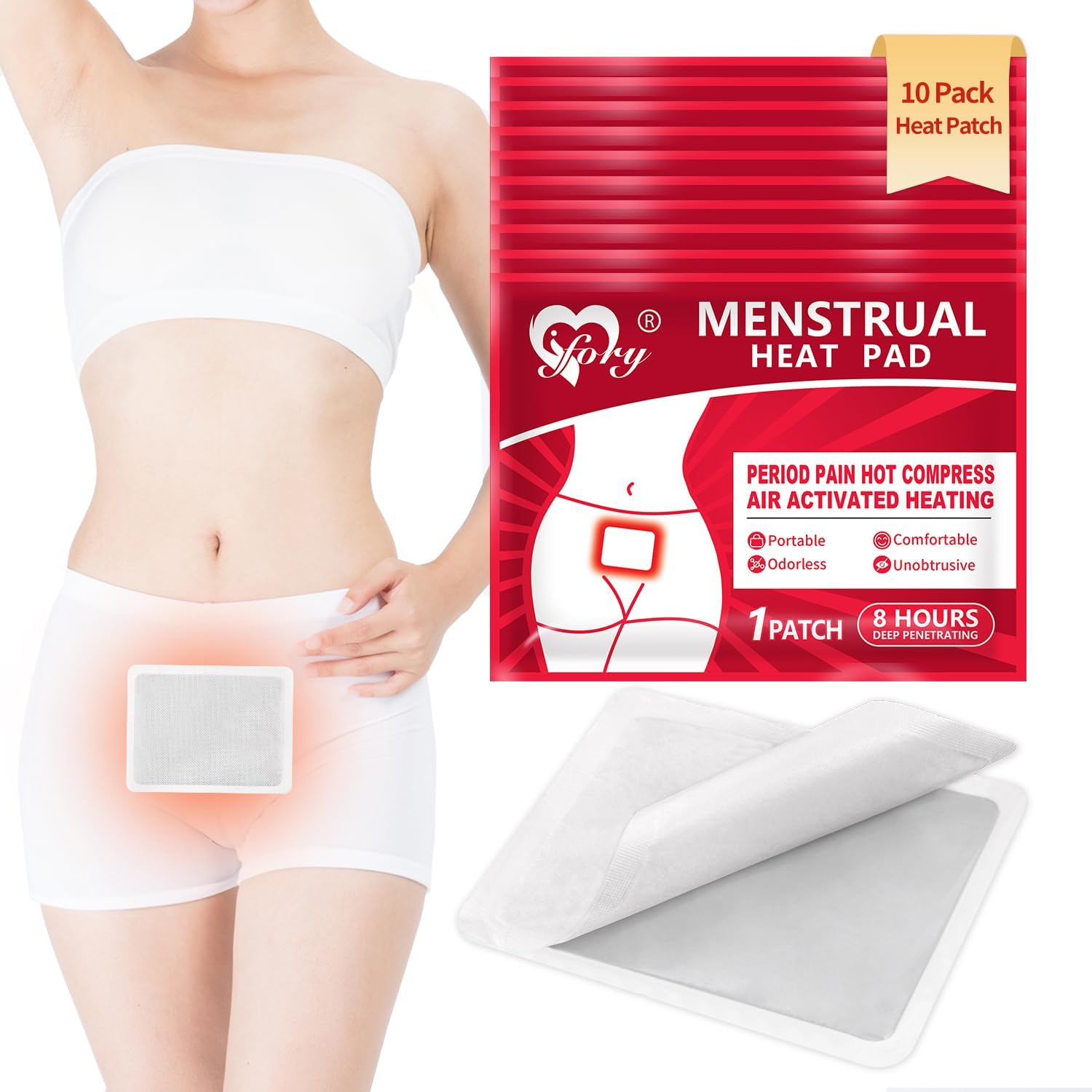 Heat Patches for Menstrual Cramp Relief, Adhesive Heating Patches for Period Cramps, Portable Instant Hot Packs, Travel Size Heat Pads on Cruise- 10 Packs